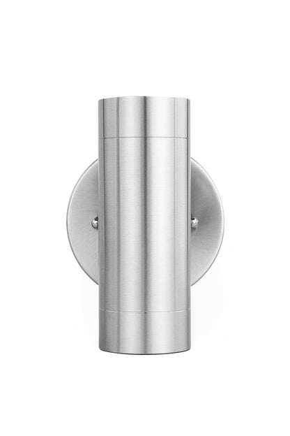 LUTEC - 2-Light Brushed Stainless Steel Outdoor Integrated LED Wall Lantern Sconce, 3000K 11W 800LM, Silver Integrated Outdoor Wall Light