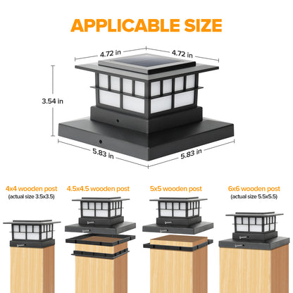 LUTEC Solar Post Cap Lights, IP65 Waterproof Solar Flame Fence Post Lights for 4x4 5x5 6x6 Wooden/Vinyl Posts, Flickering Flame Warm White 3000K LED Lighting Decor for Yard, Patio, Deck,Black