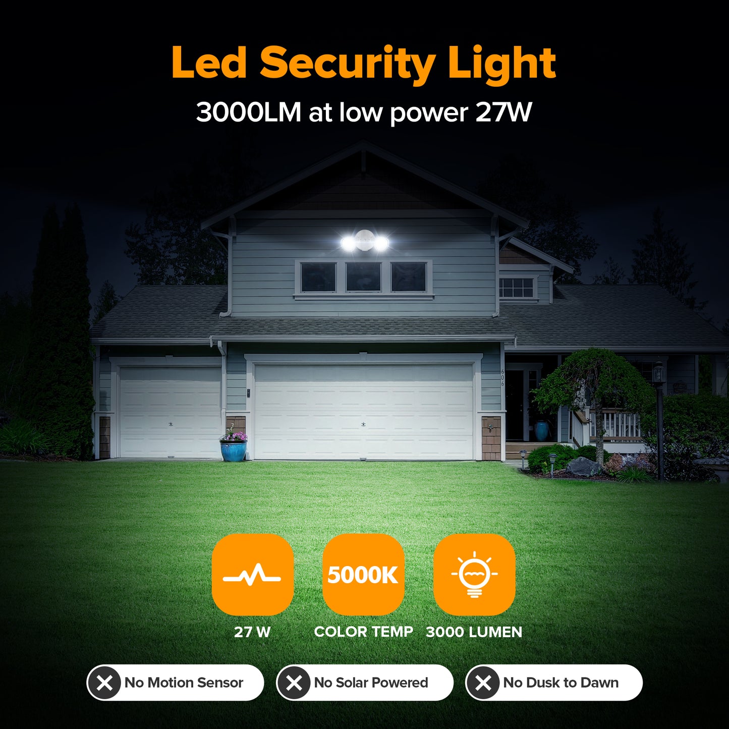 UME 28W 3000LM 28 LED Outdoor Flood Lights, Waterproof Adjustable Dual Head floodlight for Garage Yard Porch, Metal Design, White