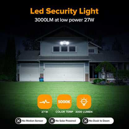 UME 28W 3000LM 28 LED Outdoor Flood Lights, Waterproof Adjustable Dual Head floodlight for Garage Yard Porch, Metal Design, White