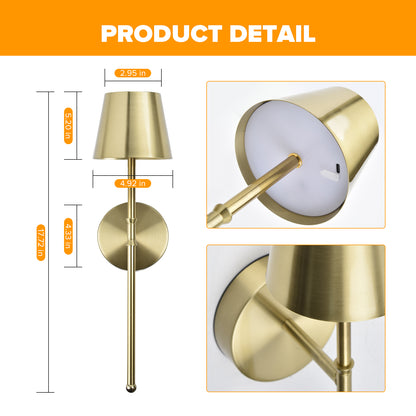 UME Wireless Sconces Set of 2 with Remote, 5200mAh Battery Powered Sconces - Rechargeable Sconces w/ 3 Color Temps & 5 Brightness Levels for Bedroom, Living Room, Wall Painting, Cafe(Gold)
