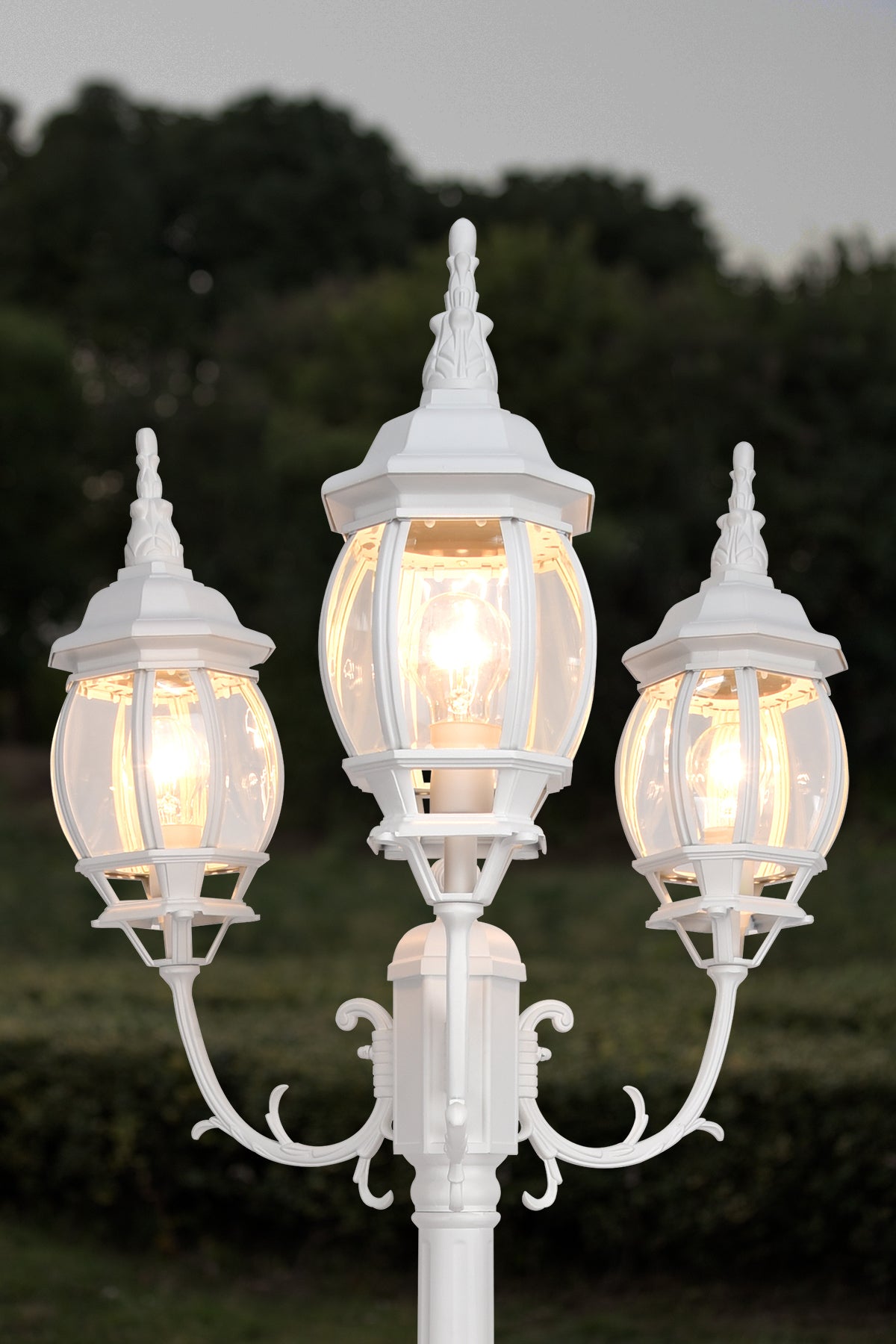 6 PACKS LUTEC-VINTAGE 3-Head Die-Cast Aluminum LED Outdoor Hard Wired Street Light (Head & Pole),White