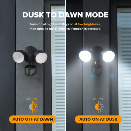 UME 2 Pack 32W 2500 Lumen LED Security Lights Motion Sensor Light Outdoor, 5000K Daylight, IP65 Waterproof, Dusk to Dawn, Motion Detector Flood Light for Garage, Yard, Porch-Black