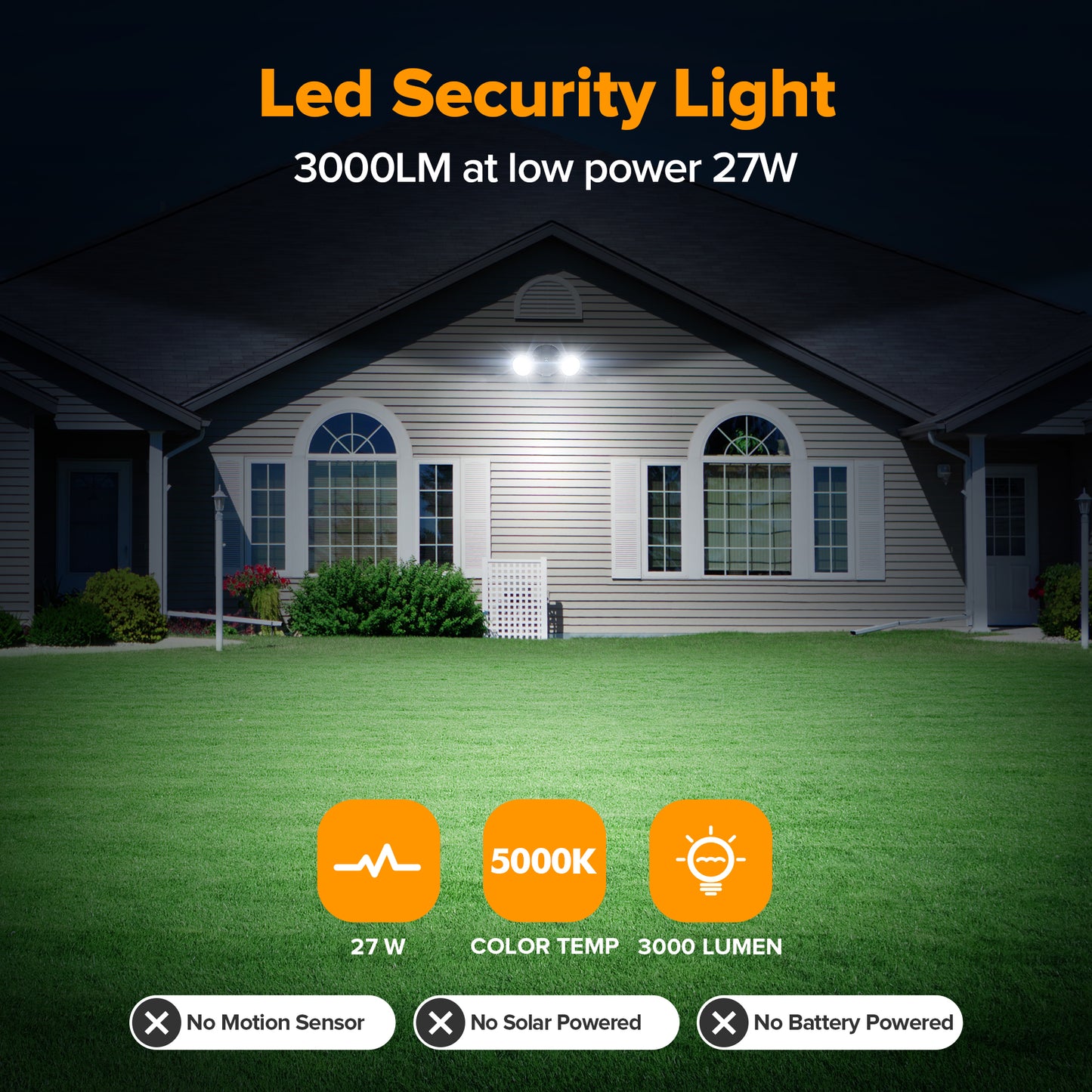 UME 27W 3000LM Dusk to Dawn Flood Lights Outdoor, Waterproof Dual Head Hardwired Security Light for House, Metal Design, Black