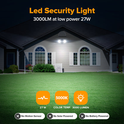 UME 27W 3000LM Dusk to Dawn Flood Lights Outdoor, Waterproof Dual Head Hardwired Security Light for House, Metal Design, Black