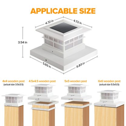 LUTEC （2/6/8） Pack Solar Post Cap Lights, IP65 Waterproof Solar Fence Post Lights for 4x4 5x5 6x6 Wooden/Vinyl Posts, Warm White 3000K LED Solar Powered Lighting Decor for Yard, Garden, Patio, Deck, White