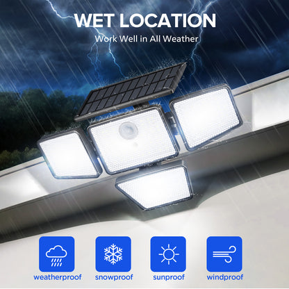 （1/2/4 PACK）UME Solar Security Light Outdoor, 196 LED Wall-Mounted Flood Light With Motion Sensor, 3 Modes, 4 Adjustable Heads Solar-Powered Floodlights with Remote Control, Waterproof
