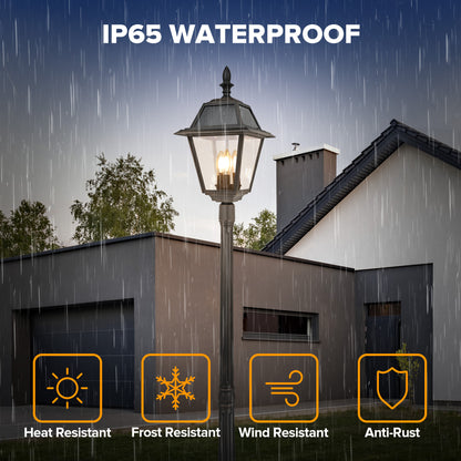 LUTEC Outdoor Solar Lamp Post Light, Dusk to Dawn 300LM Waterproof Lamp Post with 4 Pcs Glass, Exterior Solar Powered Street Light for Garden, Patio, Yard(Brown)
