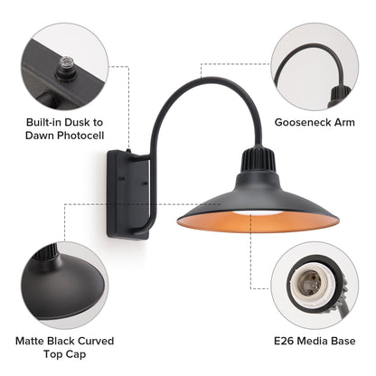 LUTEC Dusk to Dawn Wall Sconces Outdoor Gooseneck LED Barn Light Exterior Porch Wall Lighting Fixture, Anti-Rust Waterproof Vintage Wall Mount for House, Patio, Farmhouse, Garage