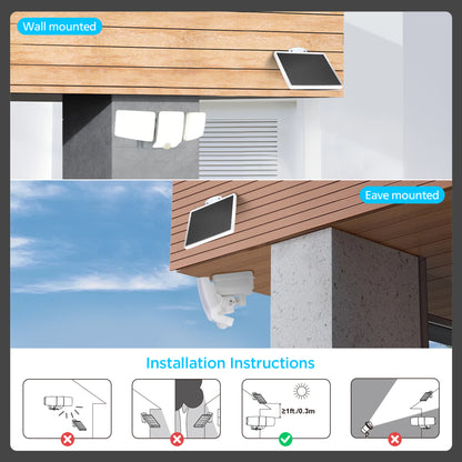 Lutec 3600LM Solar Security Lights, 5000K waterproof Dimmable LED Motion Sensor Outdoor Lights, 3 Adjustable Heads w/16ft Cable, Separate Solar Panel with 3 Modes Solar Flood Lights for Yard, Garage