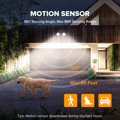 UME 2 Pack 32W 2500 Lumen LED Security Lights Motion Sensor Light Outdoor, 5000K Daylight, IP65 Waterproof, Dusk to Dawn, Motion Detector Flood Light for Garage, Yard, Porch-Black
