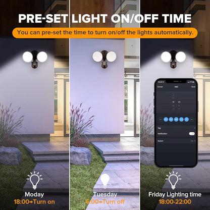 UME Smart WiFi LED Security Light Motion Sensor Outdoor, Work with Alexa/Google/SmartThings, 2700-6500K,2500LM,Waterproof,Dusk to Dawn Flood Light with APP Control Perfect for Yard,Exterior(Brown)
