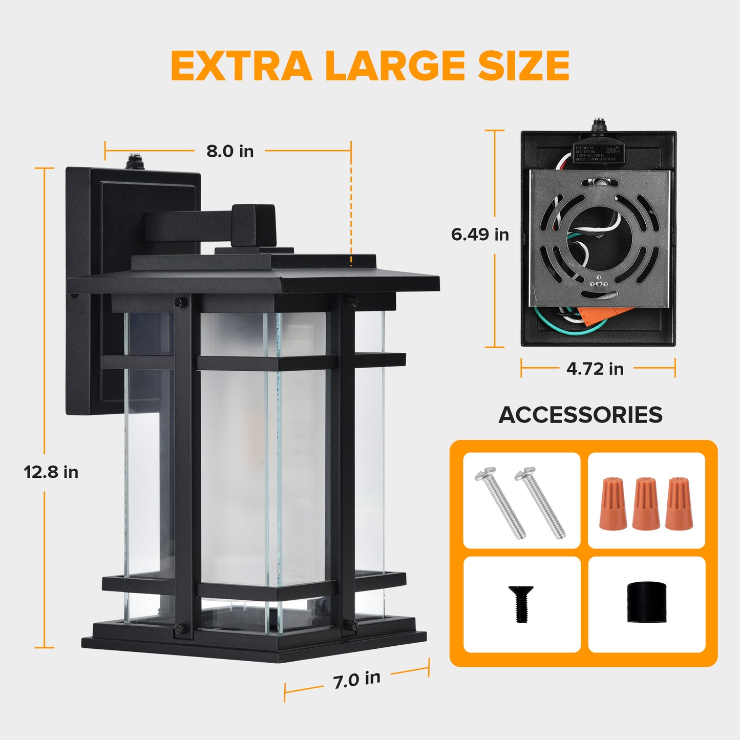 LUTEC 13" Dusk to Dawn Outdoor Wall Sconce, Matte Metal Frame and Double Glazing, Craftsman Style Outdoor Light Fxture with E26 Base, Waterproof Porch Light for Doorway