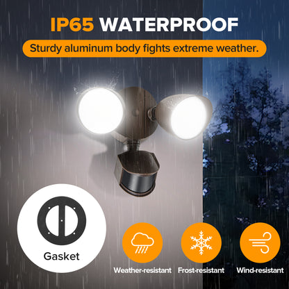 LUTEC 32W 2500 Lumen LED Security Lights Motion Sensor Light Outdoor, 5000K Daylight, IP65 Waterproof, Dusk to Dawn, Motion Detector Flood Light for Garage, Yard, Porch-Brown