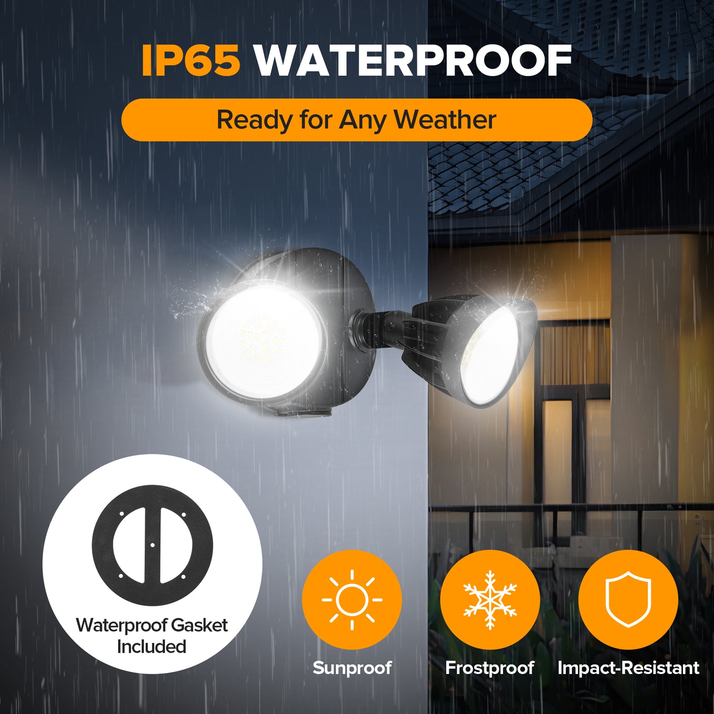 UME 28W 3000LM 28 LED Outdoor Flood Lights, Waterproof Adjustable Dual Head floodlight for Garage Yard Porch, Metal Design, White
