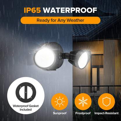 UME 28W 3000LM 28 LED Outdoor Flood Lights, Waterproof Adjustable Dual Head floodlight for Garage Yard Porch, Metal Design, White