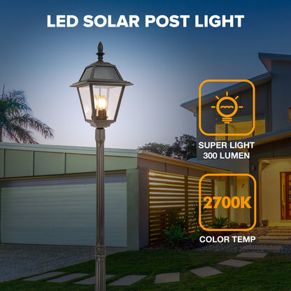 LUTEC Outdoor Solar Lamp Post Light, Dusk to Dawn 300LM Waterproof Lamp Post with 4 Pcs Glass, Exterior Solar Powered Street Light for Garden, Patio, Yard(Brown)