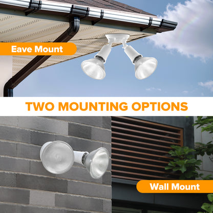 LUTEC 2 Pack Adjustable Twin Par Holder Outdoor Flood Lights, Switch Controlled Security Lights, Floodlights Fixture, Waterproof Exterior Max 300 Watt Par38 Flood Light for Garage, Yard, Porch-White