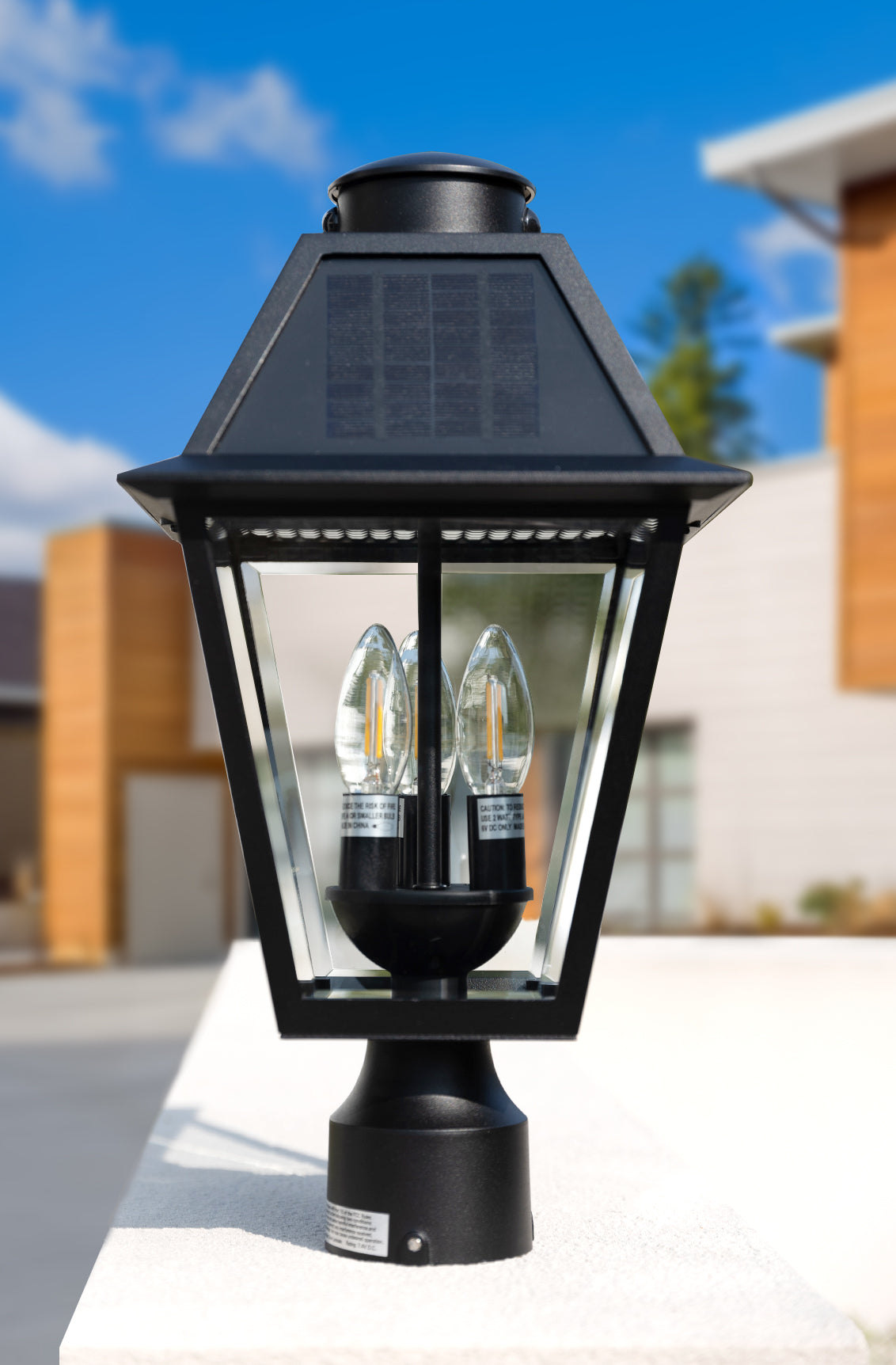 LUTEC Outdoor Solar Lamp Post Light with Motion Sensor, Dusk to Dawn Waterproof Pole Light Head with Three Modes, Exterior Black Solar Powered Fence Post Light Fixtures for Outside