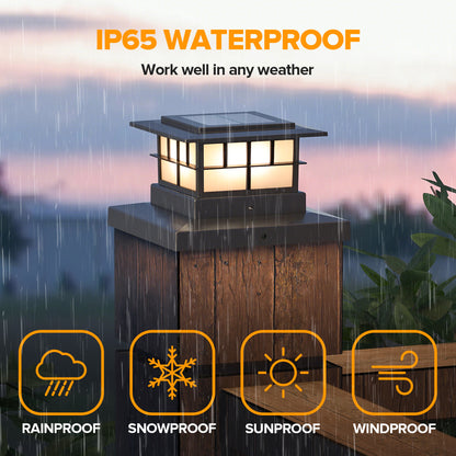 LUTEC Solar Post Cap Lights, IP65 Waterproof Solar Fence Post Lights for 4x4 5x5 6x6 Wooden/Vinyl Posts, Warm White 3000K LED Solar Powered Lighting Decor for Yard, Garden, Patio, Deck