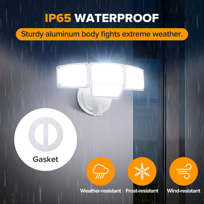 LUTEC 80W Dusk to Dawn Flood Lights Outdoor, 9000LM Super Bright LED Security Light with Photocell, IP65 Waterproof, 5000K Daylight, 4 Heads Floodlight for Garage, Yard, Patio (White)