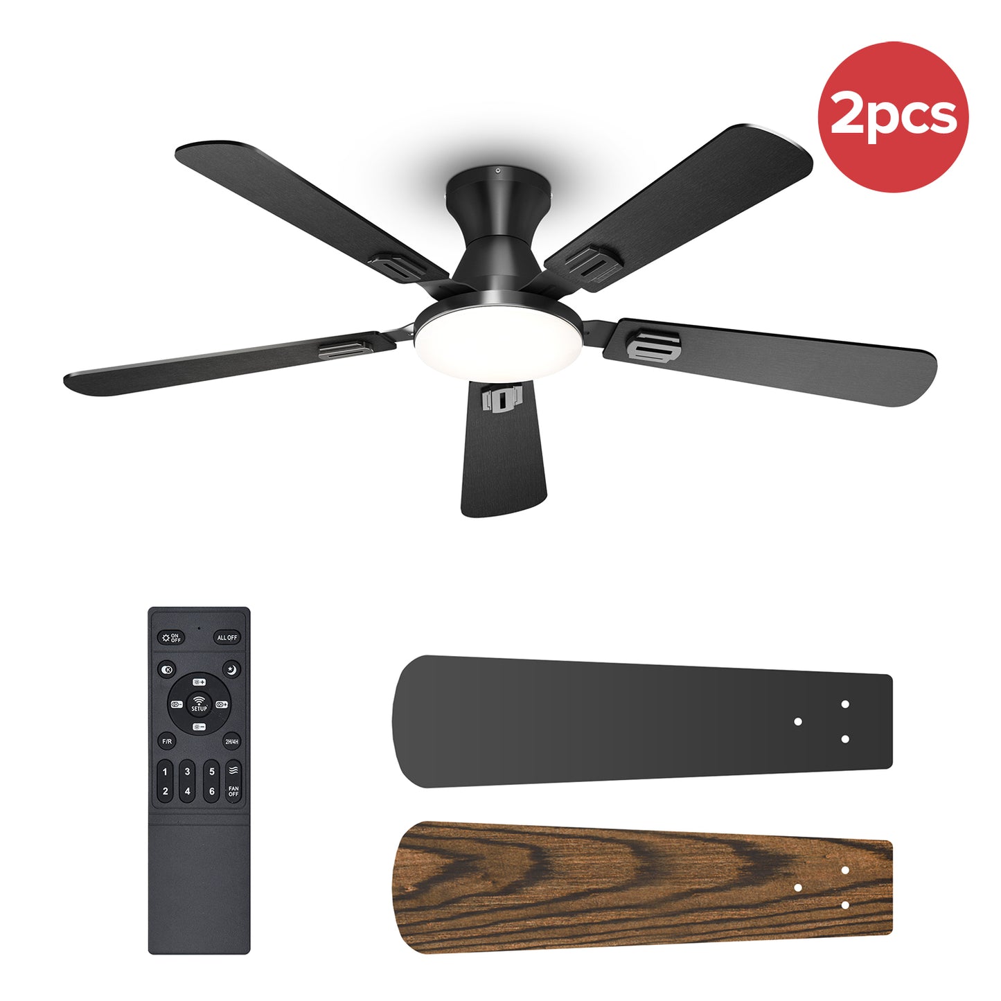 UME 52" Ceiling Fan with Lights & Remote, 6 Blades Low Profile Ceiling Fan, Quiet DC Motor, Natural Wind, 6 Speeds, 3CCT Dimmable 20W LED Modern Ceiling Fan for Bedroom, Living Room