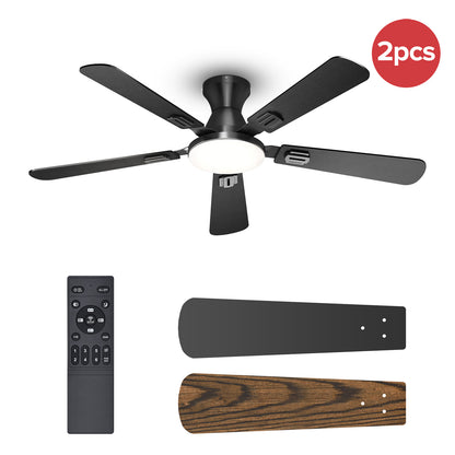 UME 52" Ceiling Fan with Lights & Remote, 6 Blades Low Profile Ceiling Fan, Quiet DC Motor, Natural Wind, 6 Speeds, 3CCT Dimmable 20W LED Modern Ceiling Fan for Bedroom, Living Room
