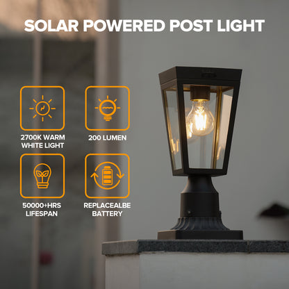 LUTEC Outdoor Solar Lamp Post Light with Pier Mount Base, Dusk to Dawn Waterproof Post Light Fixtures, Black Solar Powered Aluminum Post Lights for Outside