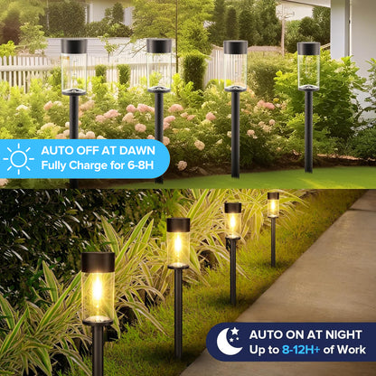 UME （2/8/10） Pack Solar Pathway Lights Outdoor, Bright Solar Garden Lights with Metal Design–IP65 Waterproof, Auto On/Off, 3000K LED Landscape Lighting for Yard, Lawn, Walkway, Driveway, Patio Decor