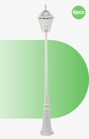 6 Packs LUTEC-Hardwired Single Head Die-Cast Aluminum LED Post Light (Head & Pole), 3 bulbs (Not included), White, 6 packs