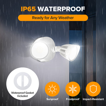 UME 27W 3000LM Dusk to Dawn Flood Lights Outdoor, Waterproof Dual Head Hardwired Security Light for House, Metal Design, Black