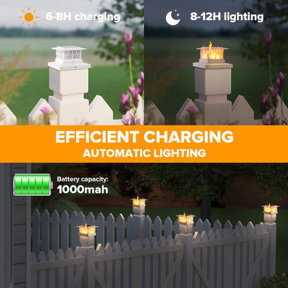 LUTEC （2/6） Pack Solar Post Cap Lights, IP65 Waterproof Solar Flame Fence Post Lights for 4x4 5x5 6x6 Wooden/Vinyl Posts, Flickering Flame Warm White 3000K LED Lighting Decor for Yard, Patio, Deck White