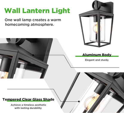 LUTEC Outdoor Wall Lights, Max 60W E27 Aluminum Outside Wall Light, Black Wall Sconce with Clear Glass Shade,IP44 Waterproof Exterior Wall Sconce for Doorway,Patio,Garage, Porch [Energy Class A]