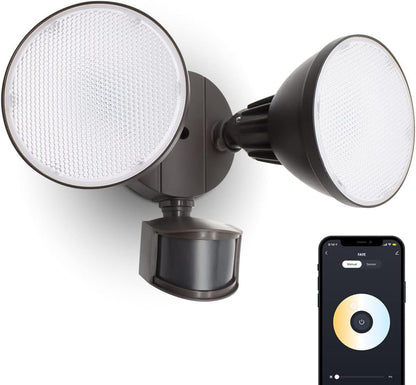 UME Smart WiFi LED Security Light Motion Sensor Outdoor, Work with Alexa/Google/SmartThings, 2700-6500K,2500LM,Waterproof,Dusk to Dawn Flood Light with APP Control Perfect for Yard,Exterior(Brown)