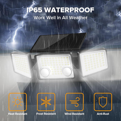 UME-Solar Outdoor Lights 3000 Lumen 7000K, 152 LED Super Bright Motion Sensor Outdoor Lights with 2 Sensors, IP65 Waterproof 270 Wide Angle Solar Flood Lights with 3 Modes for Garden