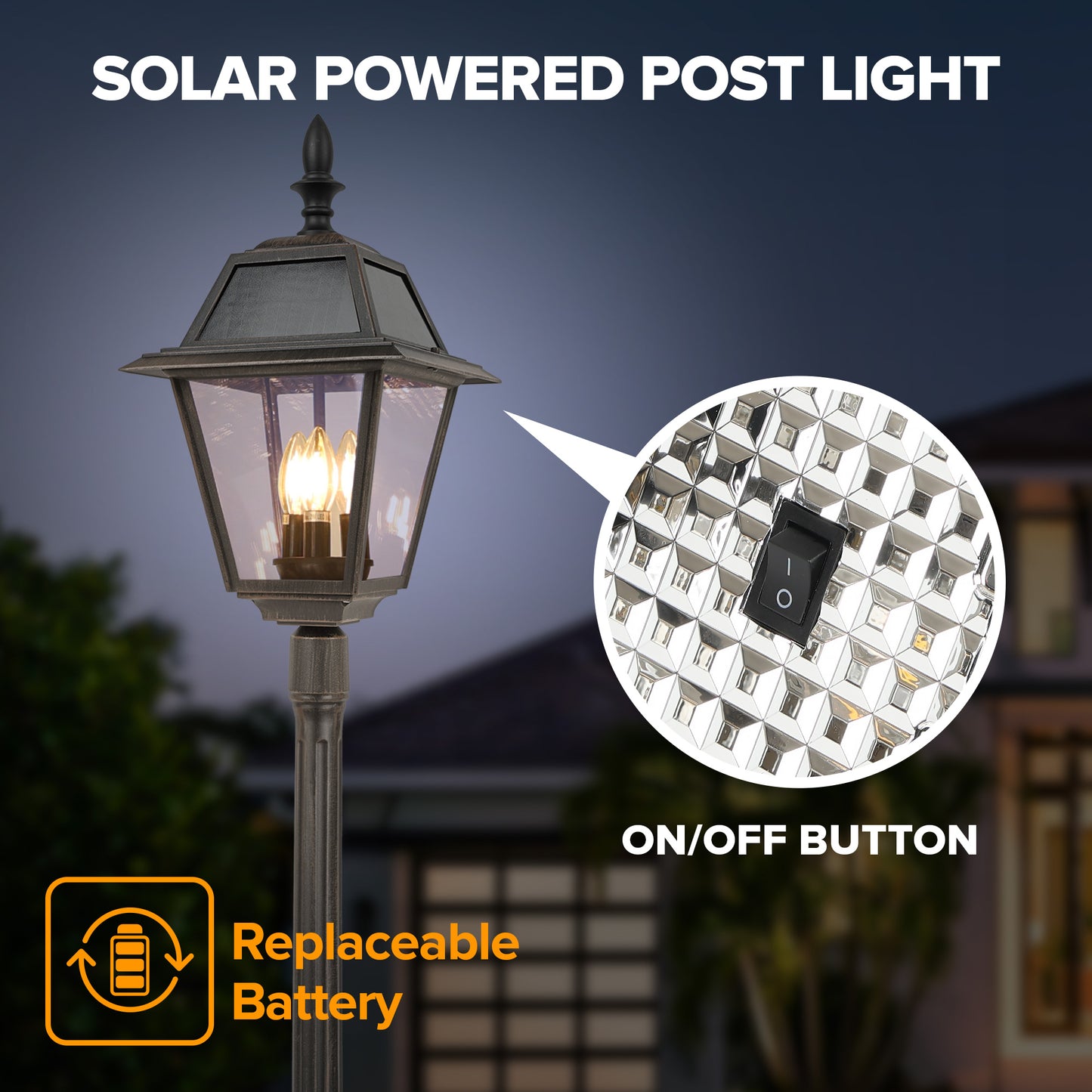 LUTEC Outdoor Solar Lamp Post Light, Dusk to Dawn 300LM Waterproof Lamp Post with 4 Pcs Glass, Exterior Solar Powered Street Light for Garden, Patio, Yard(Brown)