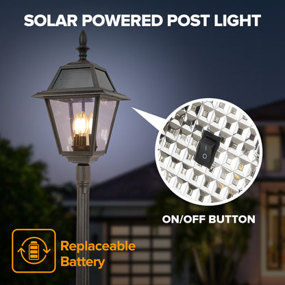 LUTEC Outdoor Solar Lamp Post Light, Dusk to Dawn 300LM Waterproof Lamp Post with 4 Pcs Glass, Exterior Solar Powered Street Light for Garden, Patio, Yard(Brown)