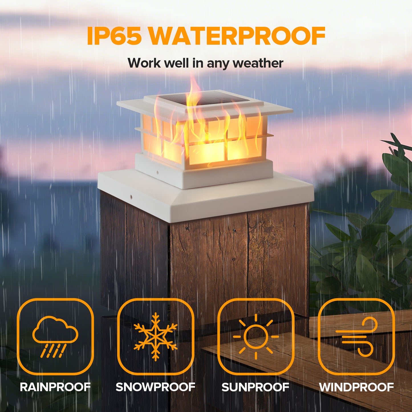LUTEC （2/6） Pack Solar Post Cap Lights, IP65 Waterproof Solar Flame Fence Post Lights for 4x4 5x5 6x6 Wooden/Vinyl Posts, Flickering Flame Warm White 3000K LED Lighting Decor for Yard, Patio, Deck White