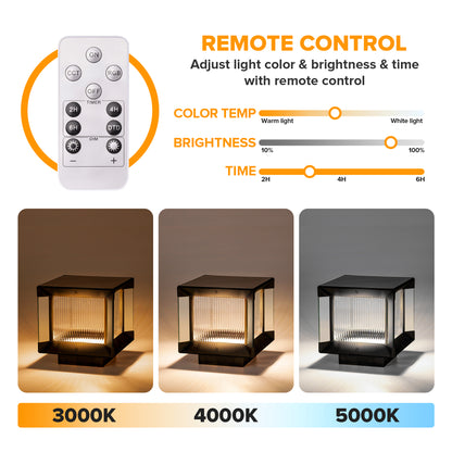 LUTEC Solar Post Lights Outdoor, Dusk to Dawn Solar Lamp Post Light with Remote Control, Waterproof RGB Color Changing Post Light Solar Powered, Column Lights Pillar Lights for Outside Flat Surface