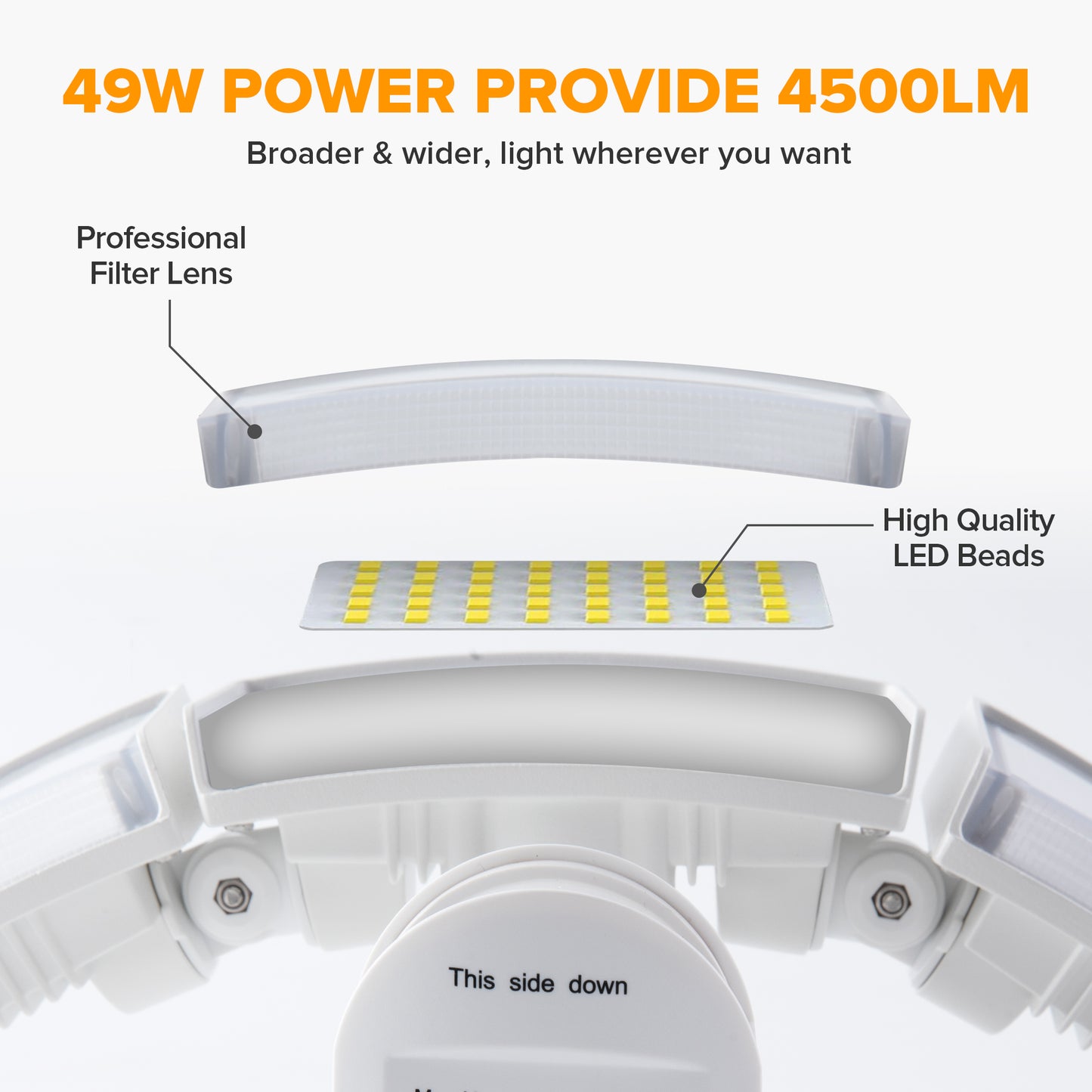 UME 49W 5500LM LED Security Lights Motion Sensor Light Outdoor, 5000K Daylight, IP65 Waterproof, Dusk to Dawn, 3 Head Motion Detected Flood Light for Garage, Yard, Porch