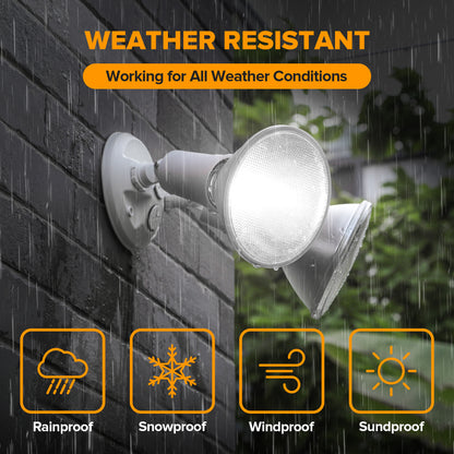 LUTEC 2 Pack Adjustable Twin Par Holder Outdoor Flood Lights, Switch Controlled Security Lights, Floodlights Fixture, Waterproof Exterior Max 300 Watt Par38 Flood Light for Garage, Yard, Porch-White