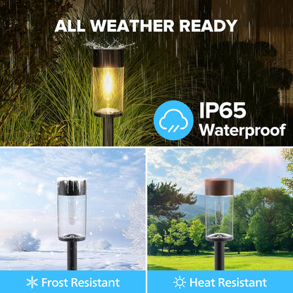 UME （2/8/10） Pack Solar Pathway Lights Outdoor, Bright Solar Garden Lights with Metal Design–IP65 Waterproof, Auto On/Off, 3000K LED Landscape Lighting for Yard, Lawn, Walkway, Driveway, Patio Decor