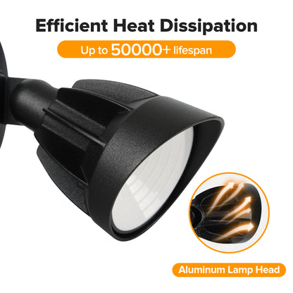 UME 27W 3000LM Dusk to Dawn Flood Lights Outdoor, Waterproof Dual Head Hardwired Security Light for House, Metal Design, Black