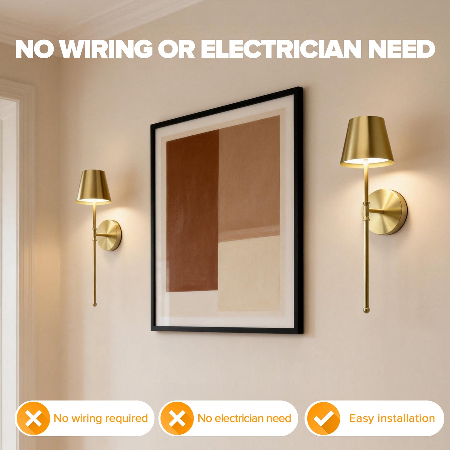 UME Wireless Sconces Set of 2 with Remote, 5200mAh Battery Powered Sconces - Rechargeable Sconces w/ 3 Color Temps & 5 Brightness Levels for Bedroom, Living Room, Wall Painting, Cafe(Gold)