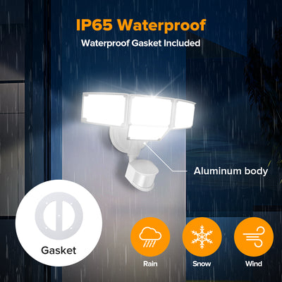 LUTEC 80W 9000LM LED Security Lights Motion Sensor Outdoor Lights, 4 Head LED Flood Lights Outdoor 5000K Daylight, IP65 Waterproof, Motion Detected Lights for Outside, House, Garage, Yard (White)