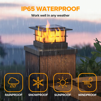 LUTEC Solar Post Cap Lights, IP65 Waterproof Solar Flame Fence Post Lights for 4x4 5x5 6x6 Wooden/Vinyl Posts, Flickering Flame Warm White 3000K LED Lighting Decor for Yard, Patio, Deck,Black