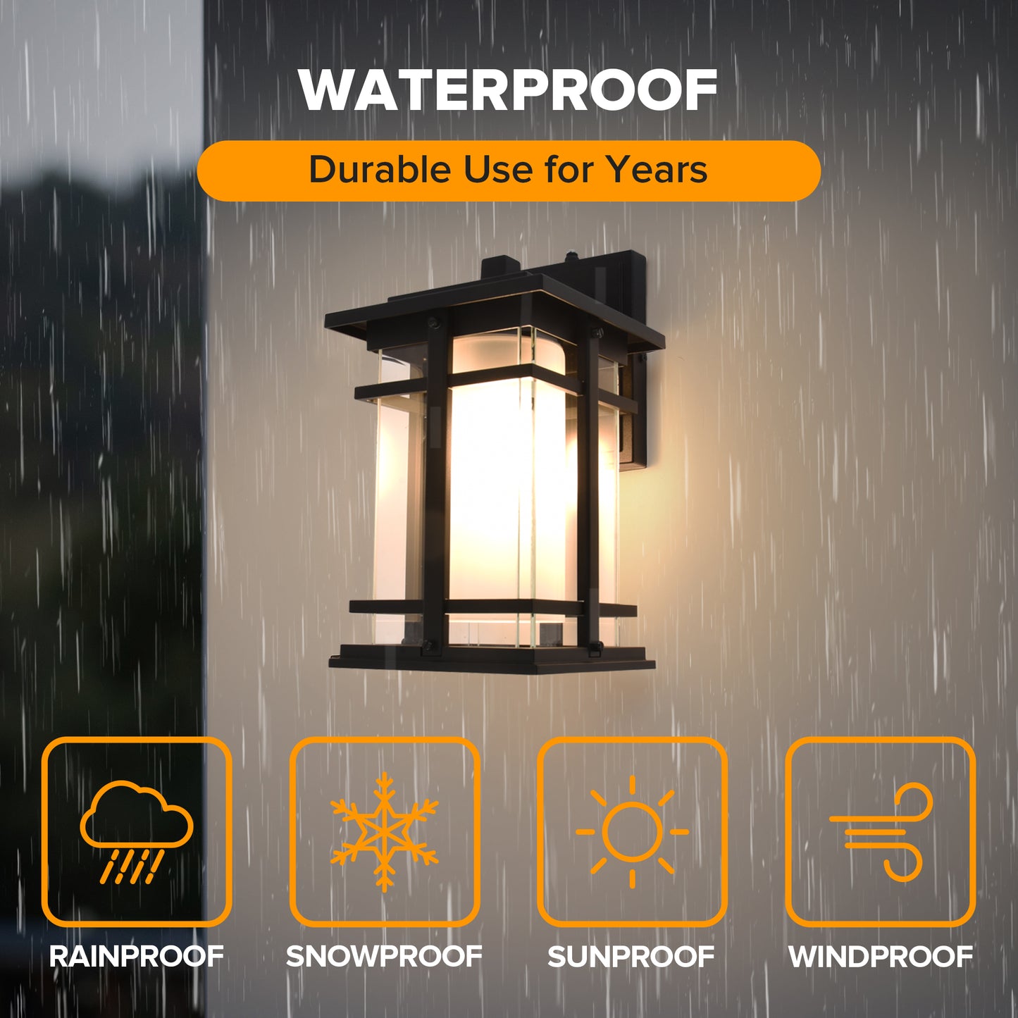 LUTEC 13" Dusk to Dawn Outdoor Wall Sconce, Matte Metal Frame and Double Glazing, Craftsman Style Outdoor Light Fxture with E26 Base, Waterproof Porch Light for Doorway