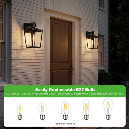 LUTEC Outdoor Wall Lights, Max 60W E27 Aluminum Outside Wall Light, Black Wall Sconce with Clear Glass Shade,IP44 Waterproof Exterior Wall Sconce for Doorway,Patio,Garage, Porch [Energy Class A]