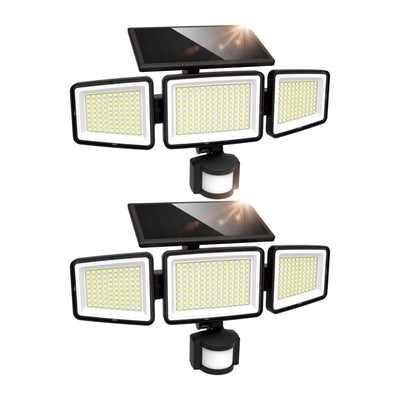 UME Solar Outdoor Lights 302 LED 3000LM, IP65 Waterproof Motion Sensor Outdoor Lights, 3 Heads Solar Security Flood Lights 270 Wide Lighting Angle with 3 Modes for Garden Patio Yard