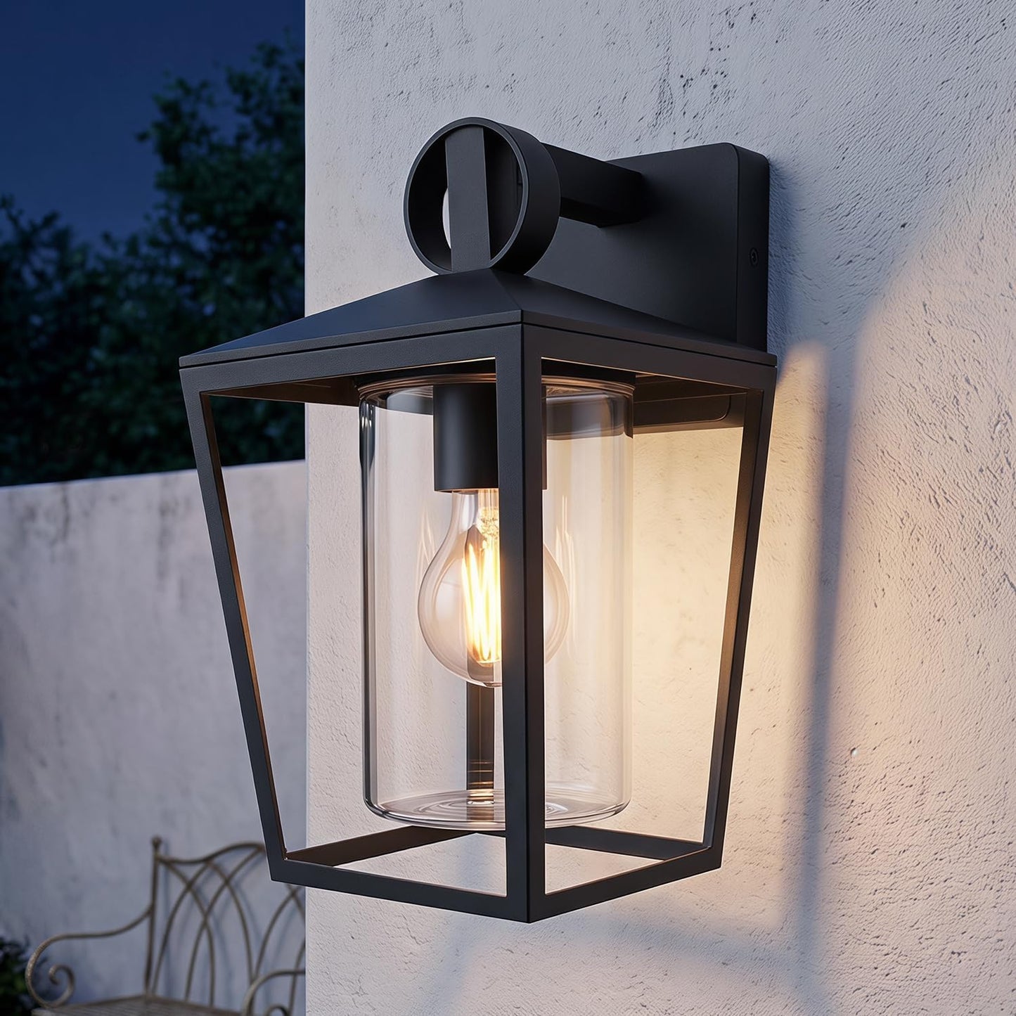 LUTEC Outdoor Wall Lights, Max 60W E27 Aluminum Outside Wall Light, Black Wall Sconce with Clear Glass Shade,IP44 Waterproof Exterior Wall Sconce for Doorway,Patio,Garage, Porch [Energy Class A]